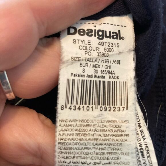 Desigual Navy and Mixed Patterned Long Sleeve Top includes velvet bling daisy - Picture 11 of 13